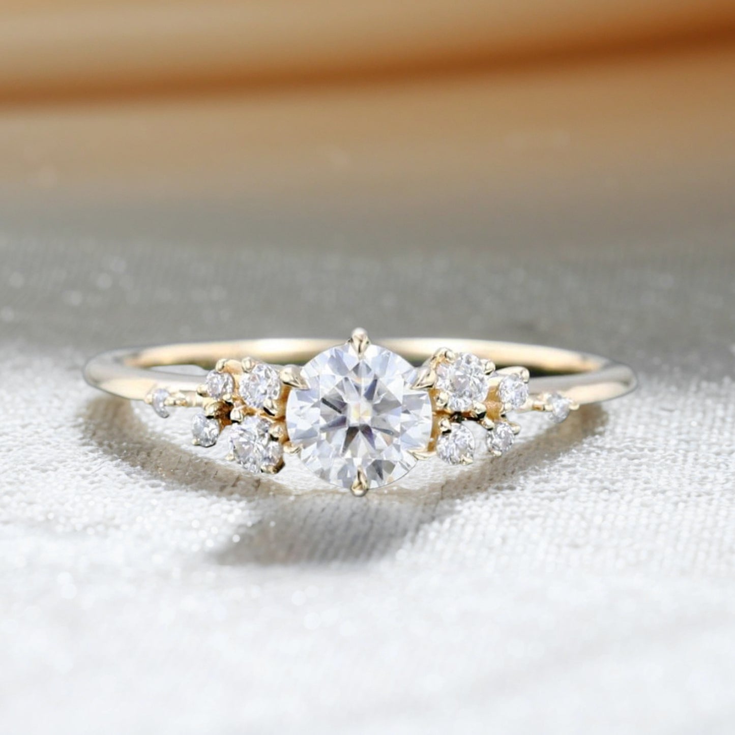 Round Moissanite Flip Snowdrift Engagement Ring Six Claw Prong Setting