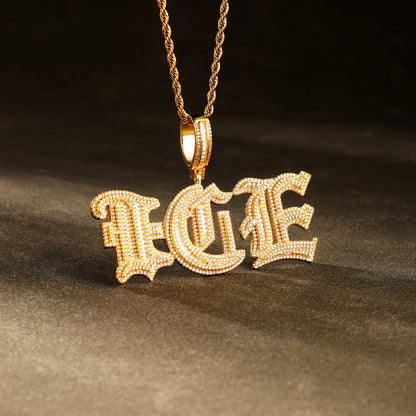 Custom Iced Baguette Old English Pendant 18K Gold