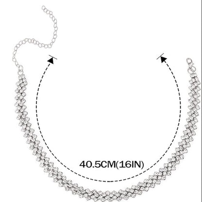 Silver Rhinestone Choker Necklace Dazzling Crystal Row Necklace Party & Evening Jewelry