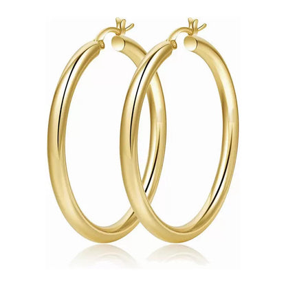 4mm Chunky Gold Hoop Earrings - Lightweight Hollow Tube & Hypoallergenic | Big Statement Hoops for Women (20-70MM)