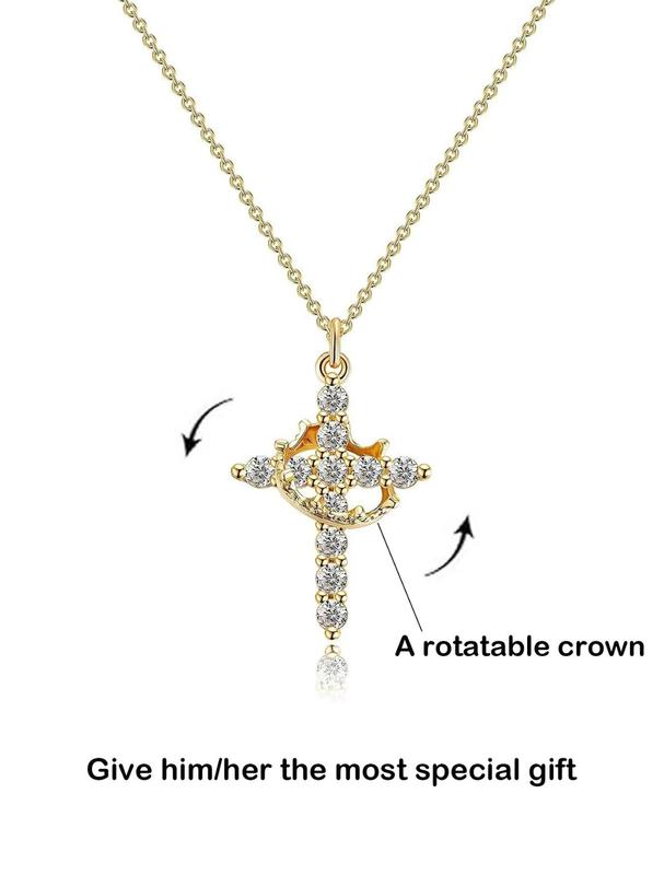 Cross Crown Rotatable Necklace