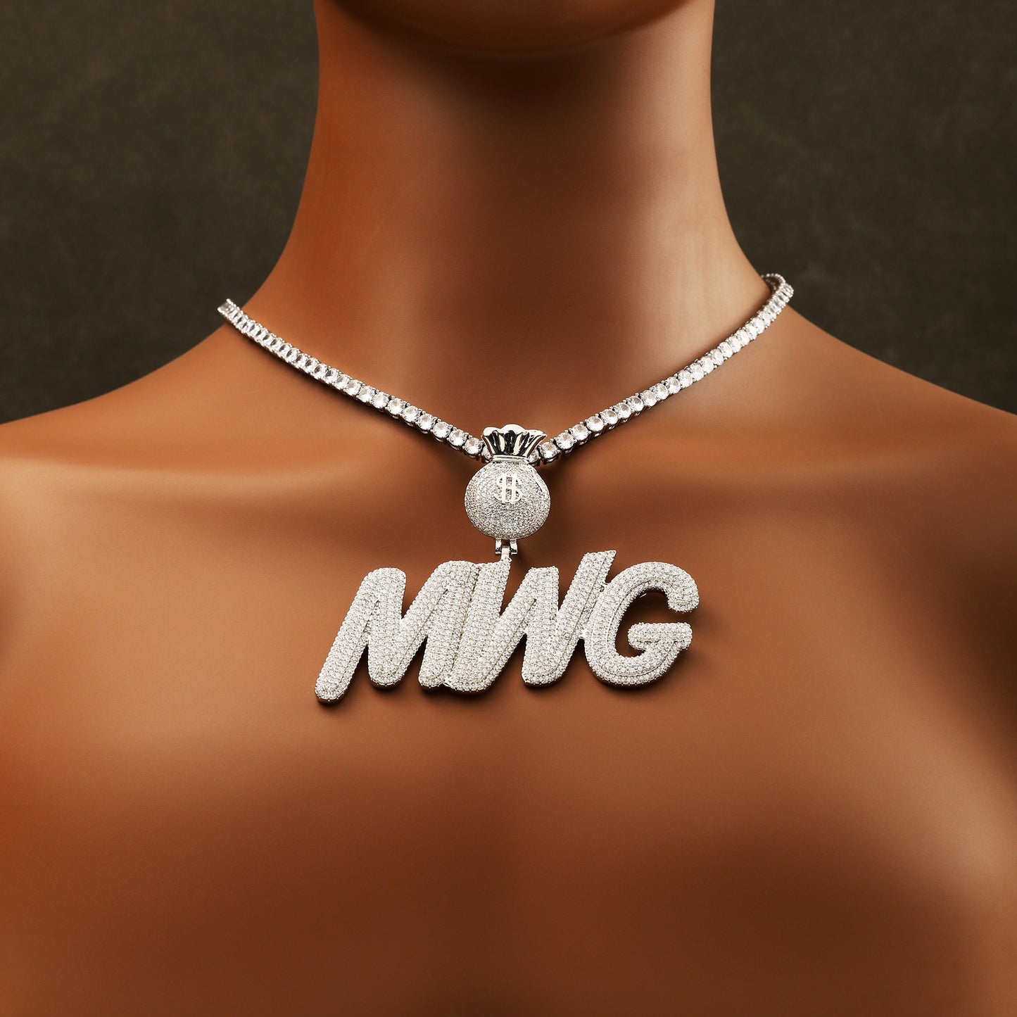 Custom Cursive Letter Name Necklace White Gold