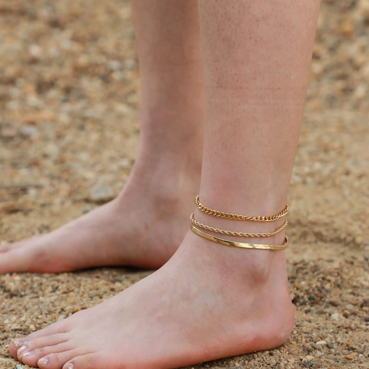 Women's Gold-Plated Anklet Set Cuban Link Anklets Layered Stackable Style