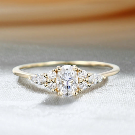 0.5CT Oval Cut Moissanite Classic Side Stone Engagement Ring