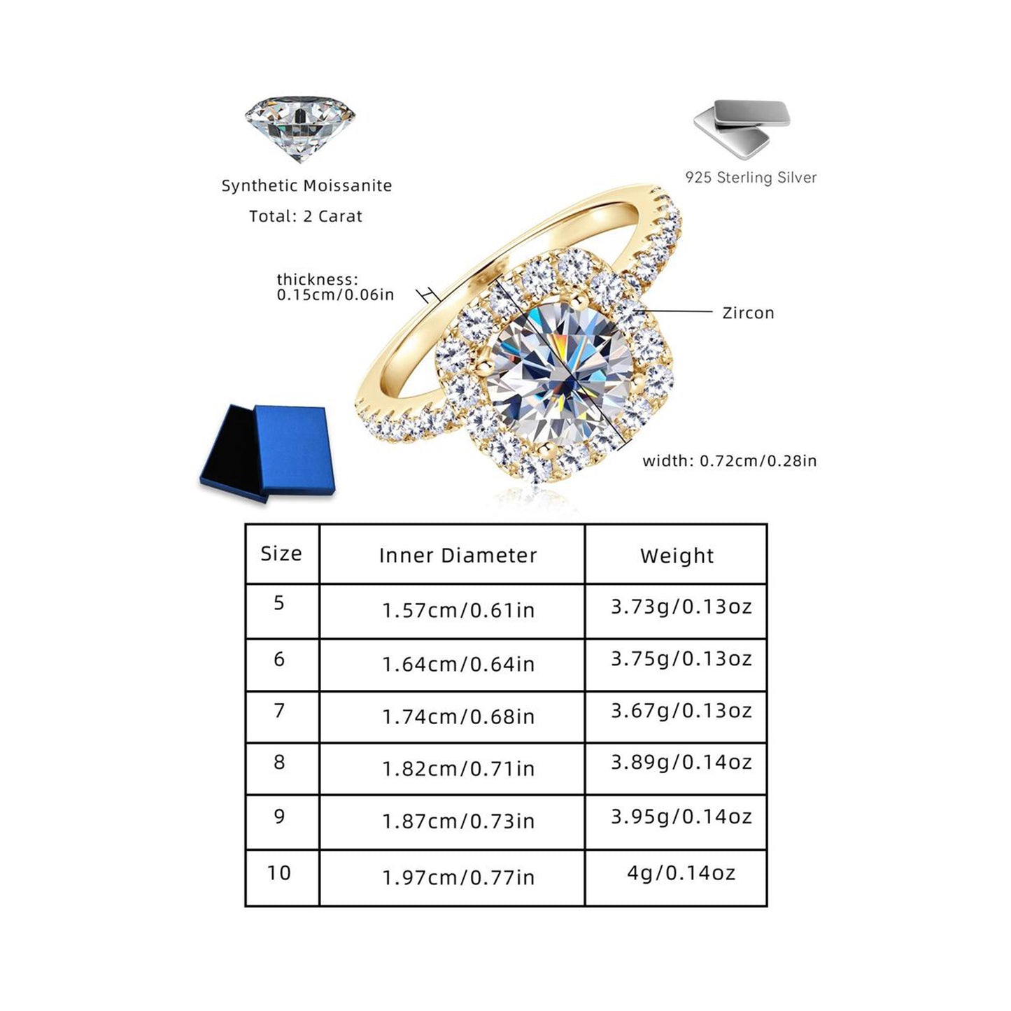 S925 Sterling Silver Synthetic Moissanite Ring