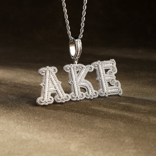 Custom Letter Pendant Necklace White Gold