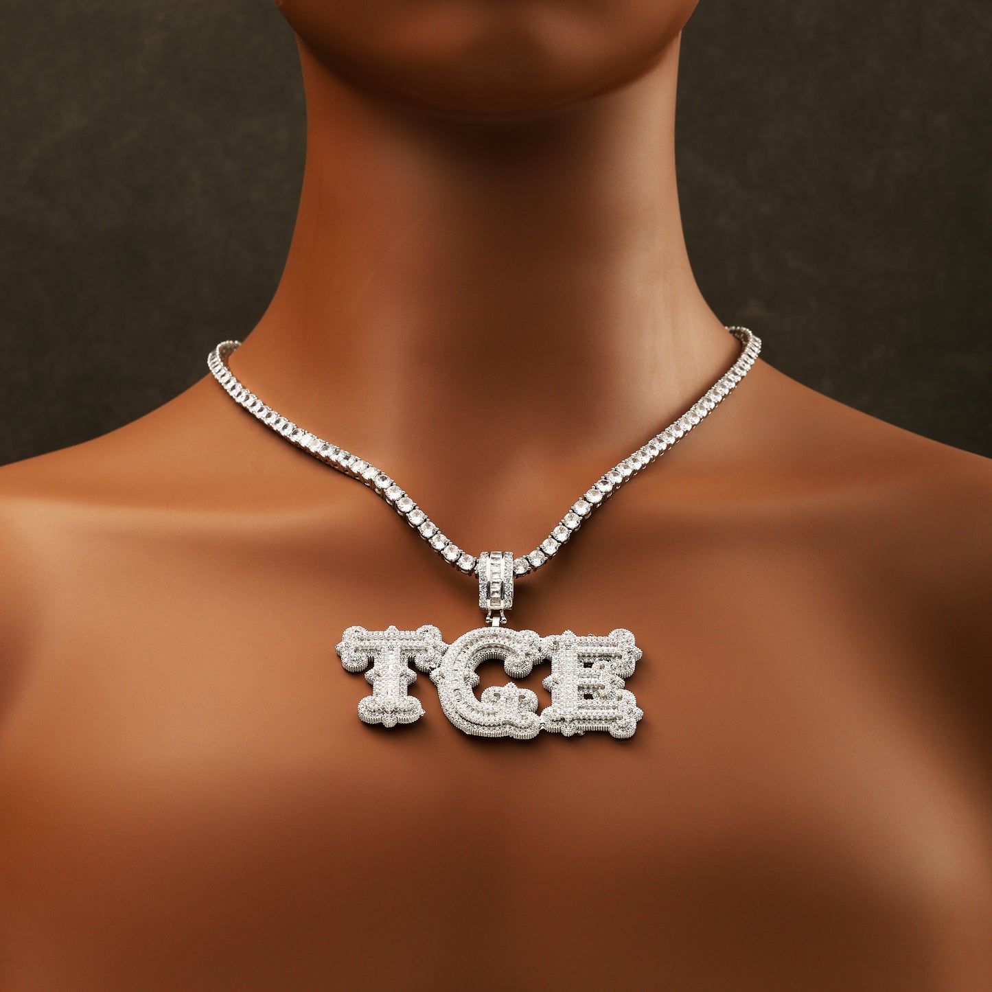 Custom Letter Pendant Necklace White Gold