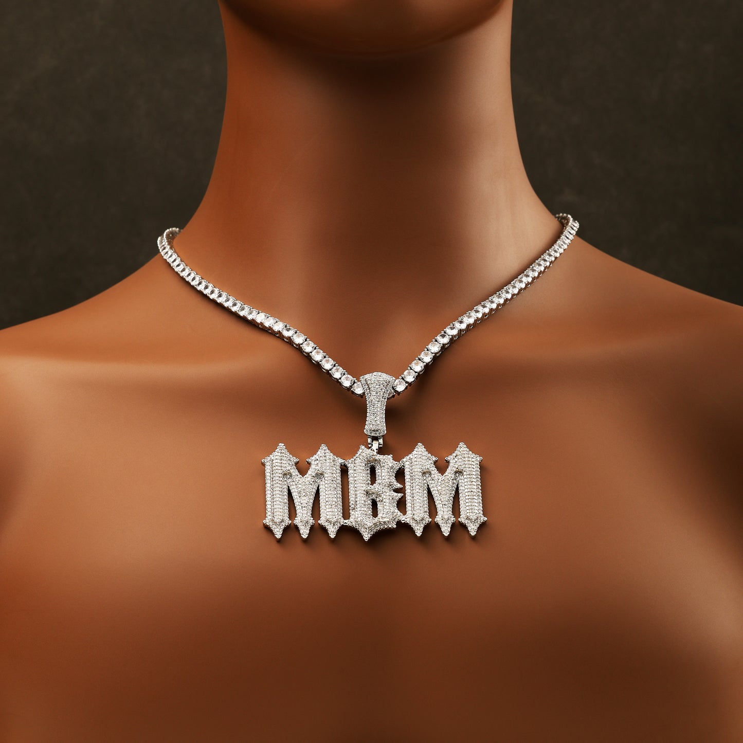 Custom Letter Pendant Necklace White Gold