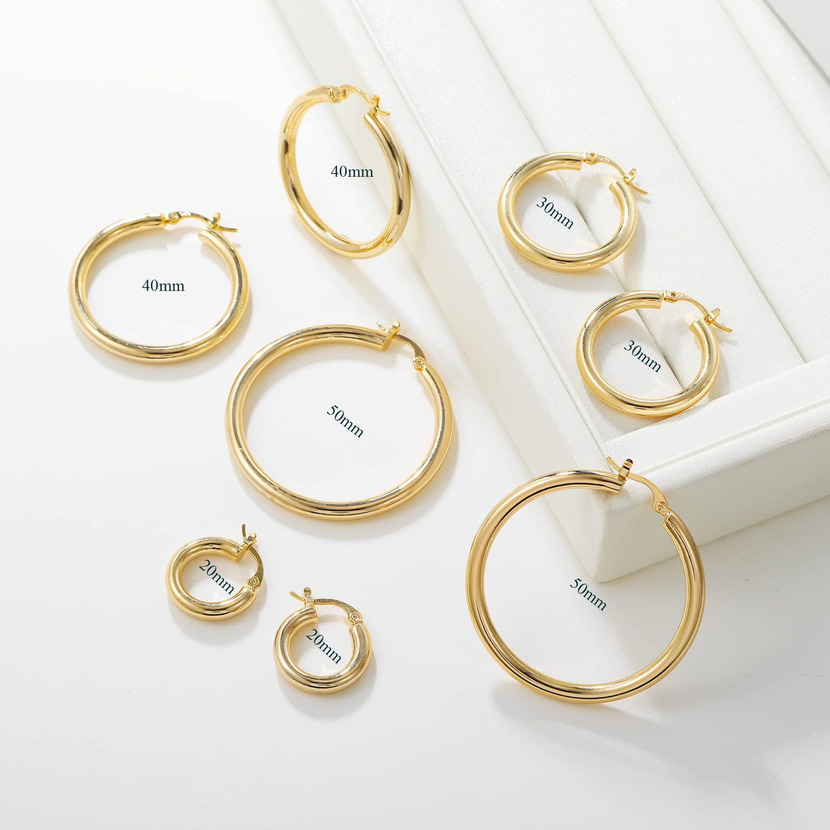4mm Chunky Gold Hoop Earrings - Lightweight Hollow Tube & Hypoallergenic | Big Statement Hoops for Women (20-70MM)
