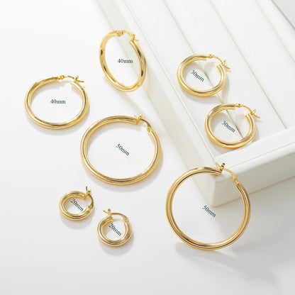 4mm Chunky Gold Hoop Earrings - Lightweight Hollow Tube & Hypoallergenic | Big Statement Hoops for Women (20-70MM)