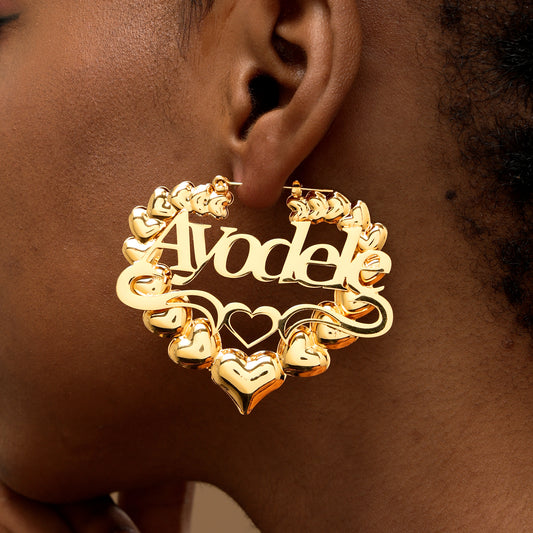 Heart Shaped Name Hoop Earrings