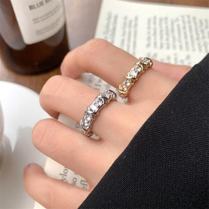 Two-color ring with gold zircon inlaid fashionable temperament ring