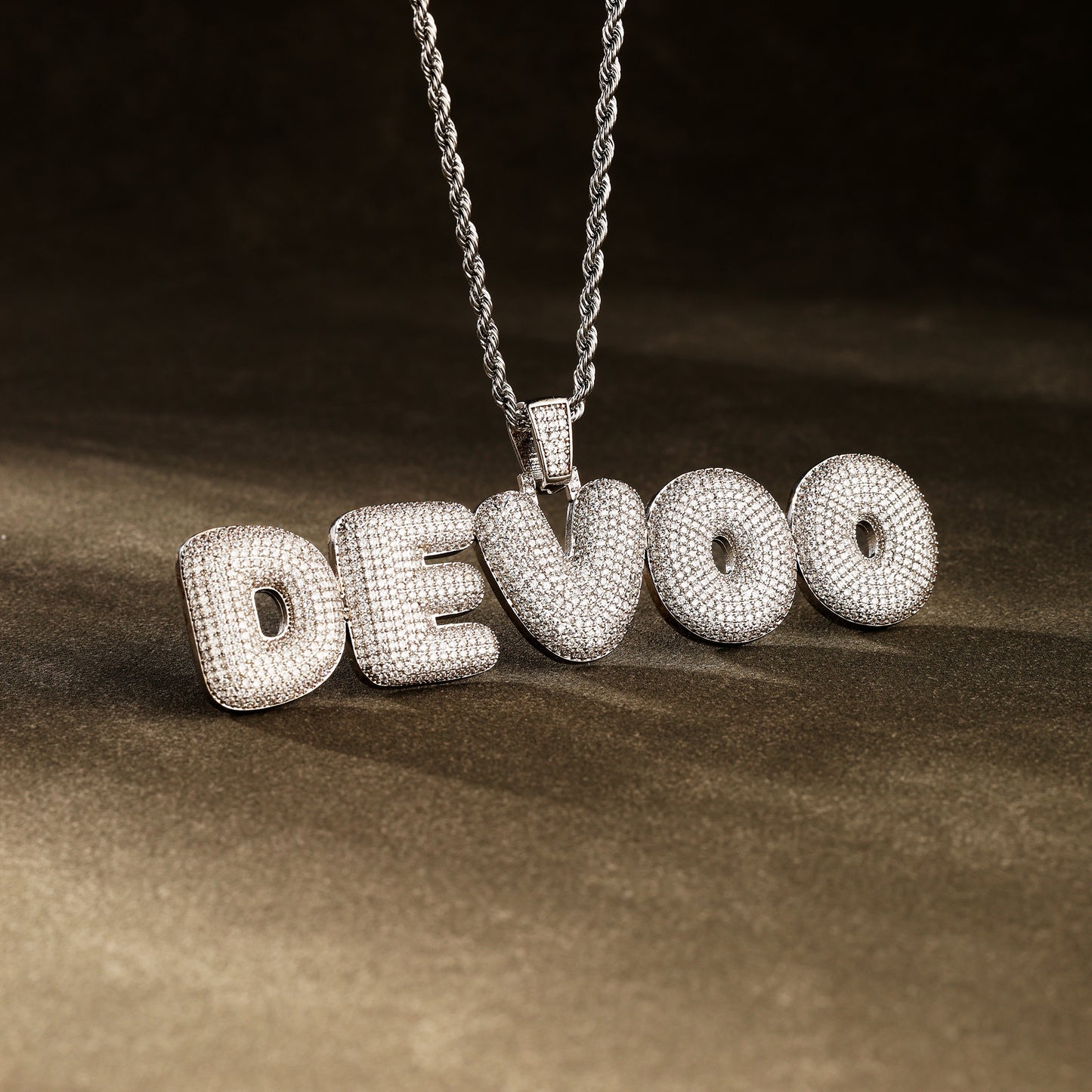 Custom Bubble Letter Necklace White Gold