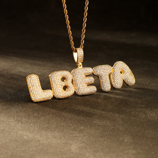 Custom Bubble Letter Necklace 18K Gold