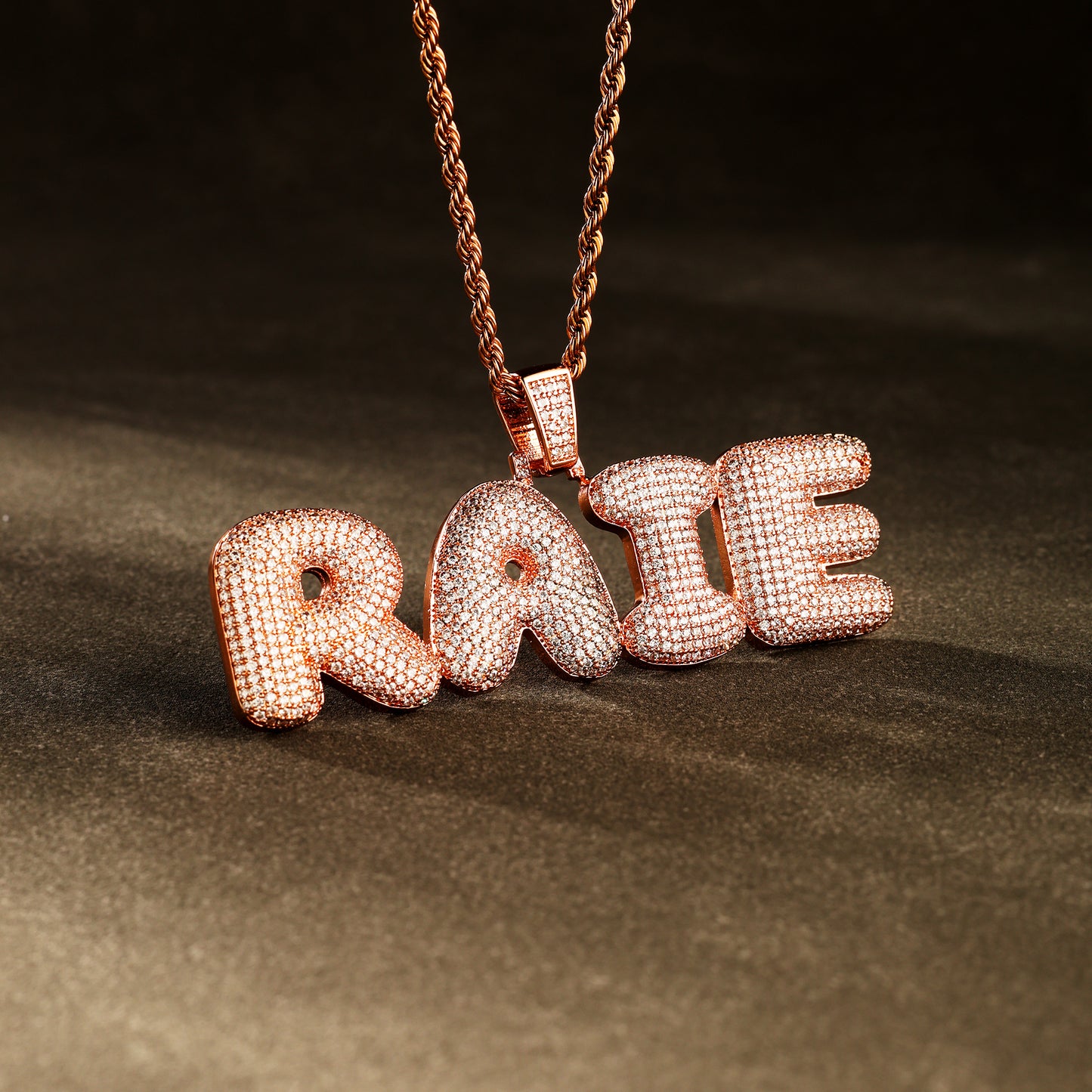 Custom Bubble Letter Necklace Rose Gold