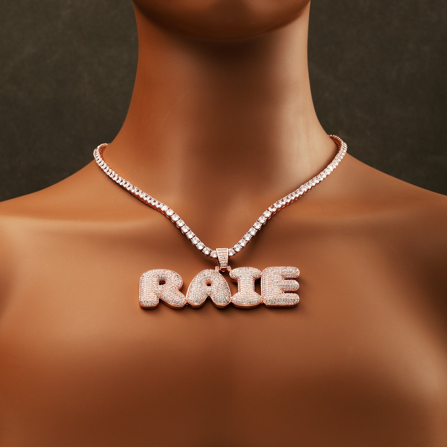 Custom Bubble Letter Necklace Rose Gold