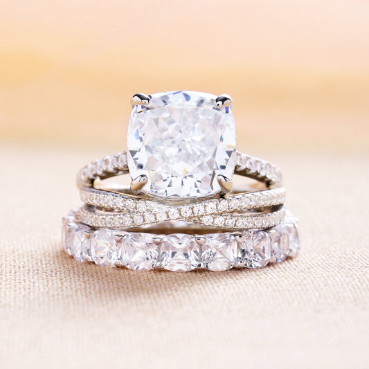 Gorgeous Cushion Cut 3 Pieces Ring Set