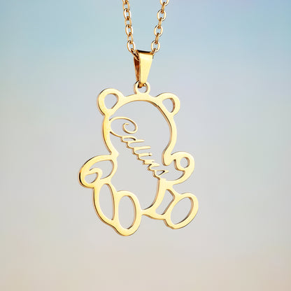 Personalized Gold Teddy Bear Necklace