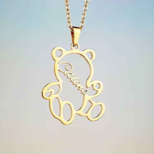 Personalized Gold Teddy Bear Necklace