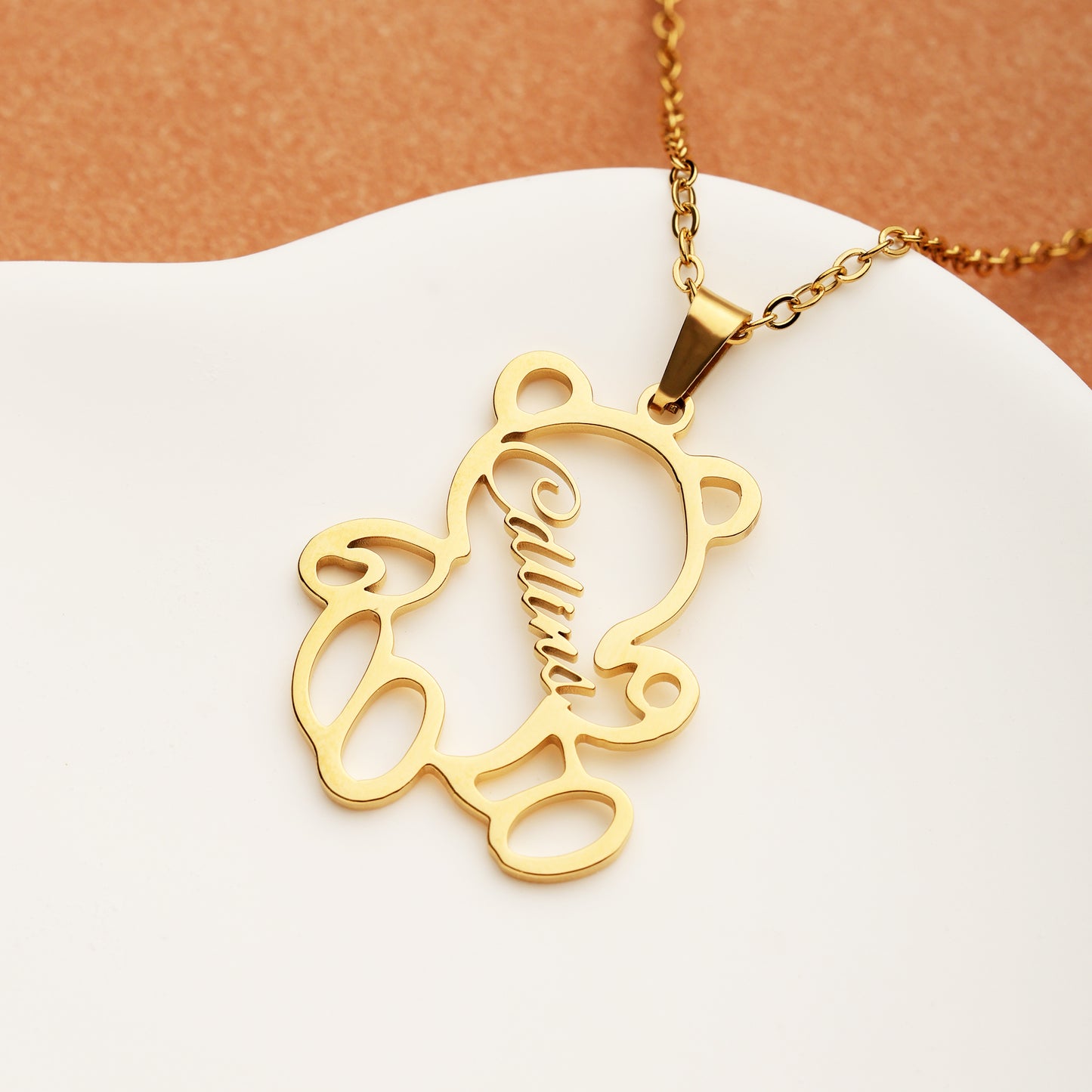 Personalized Gold Teddy Bear Necklace