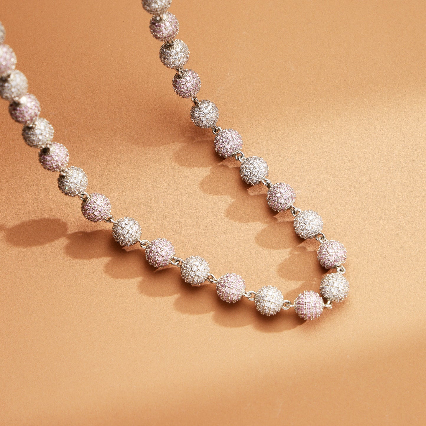 Ice Out White & Pink Ball Diamonds Chain