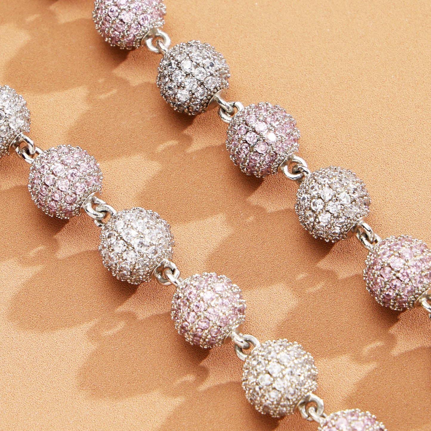 Ice Out White & Pink Ball Diamonds Chain