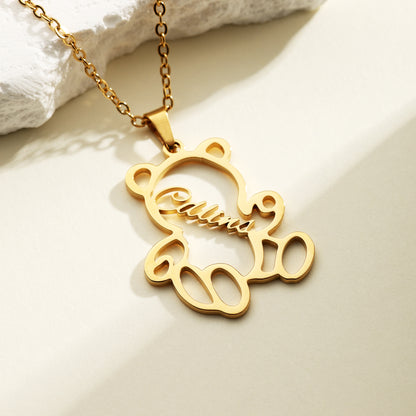 Personalized Gold Teddy Bear Necklace