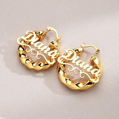 Customized Name Gold Hollow Heart Earrings