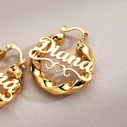 Customized Name Gold Hollow Heart Earrings