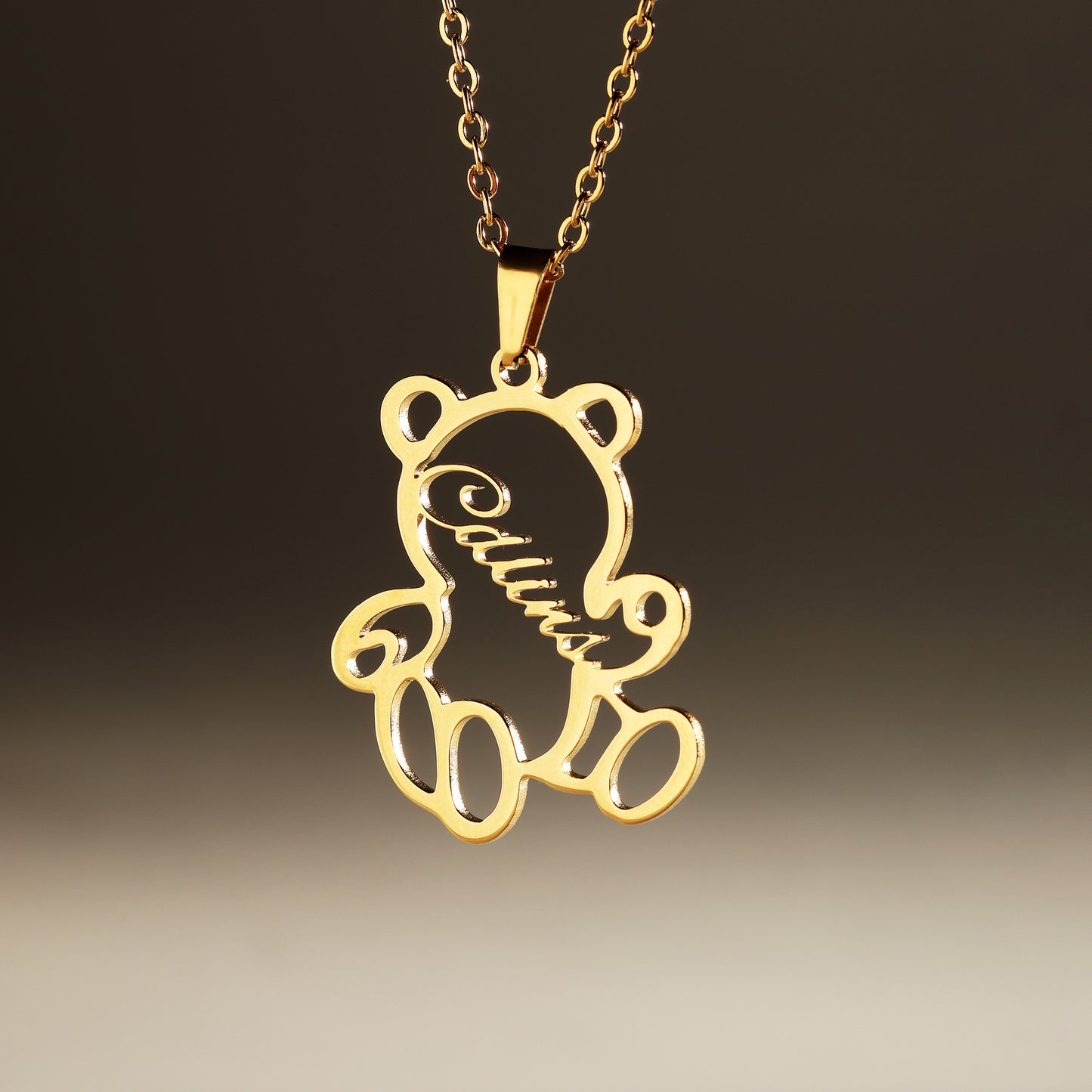 Personalized Gold Teddy Bear Necklace