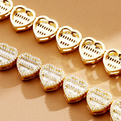 12mm Iced Out  Baguette Heart Chain 18K Gold