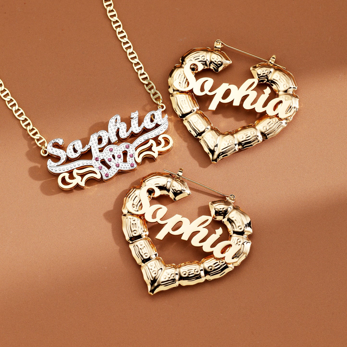 Customized Heart Name Necklace and Earrings