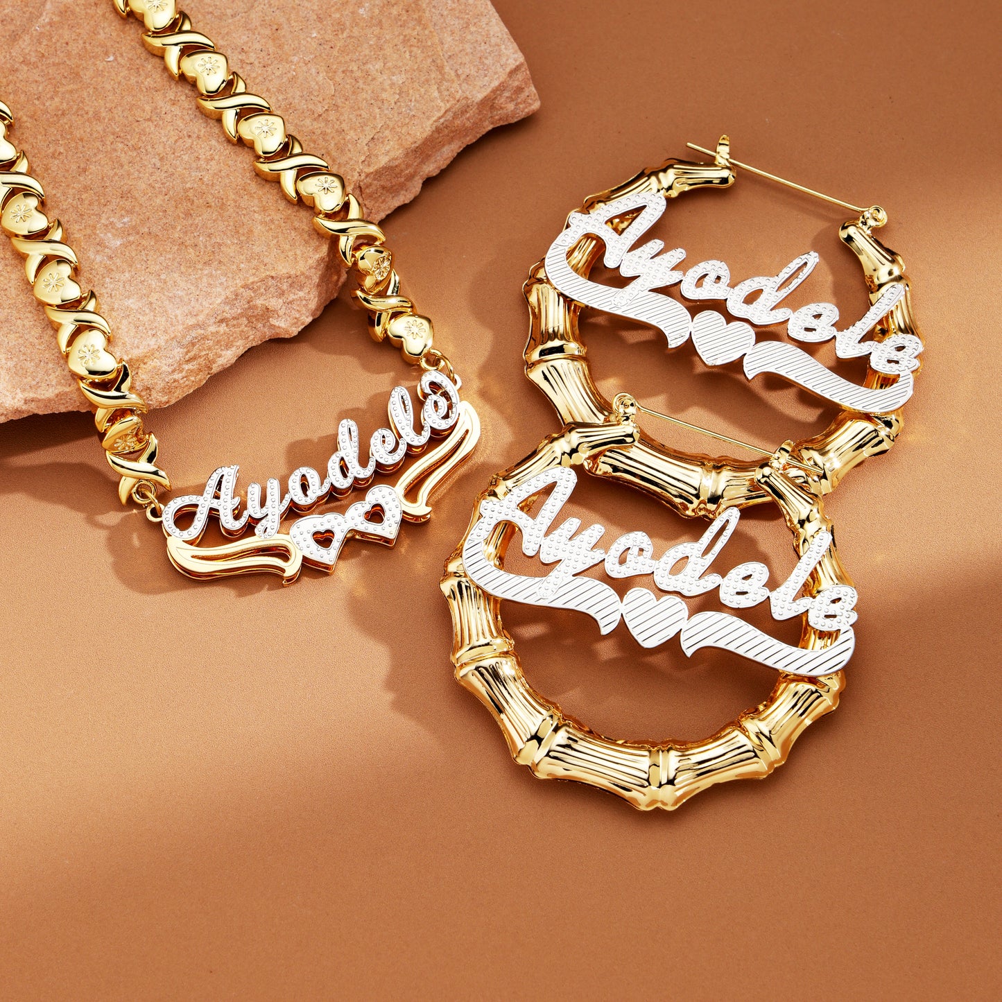 Heart Bamboo Personalized Jewelry Set