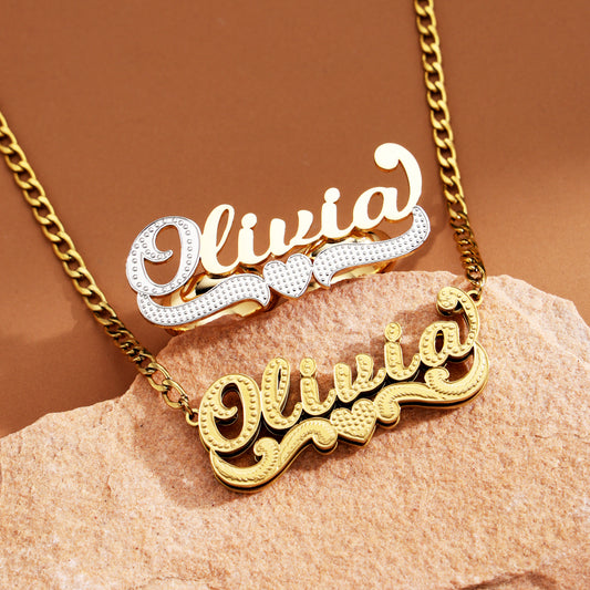 Dual-Tone Custom Name Ring and Vintage Necklace Set