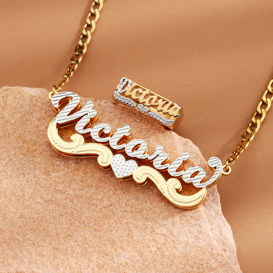 Heart Custom Name Ring and Necklace Set