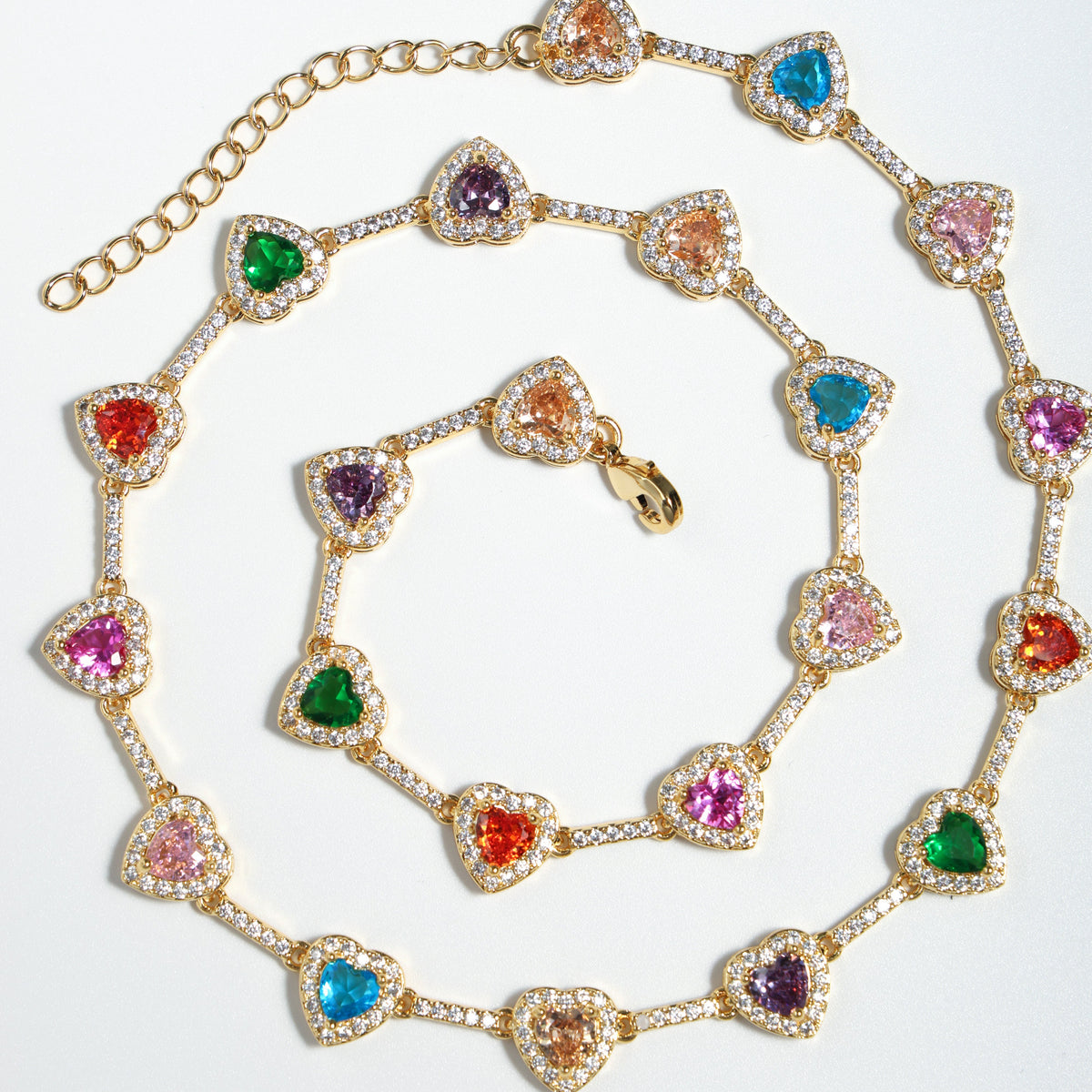 Heart Shaped Colorful Synthetic Decorated Necklace Set