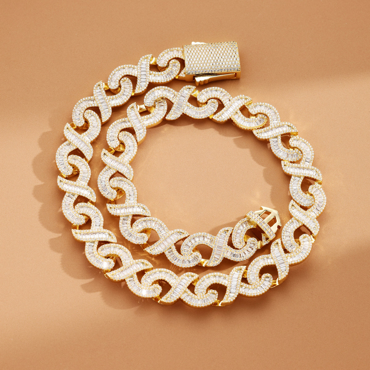 16MM Baguette Infinity Link Chain 18K Gold