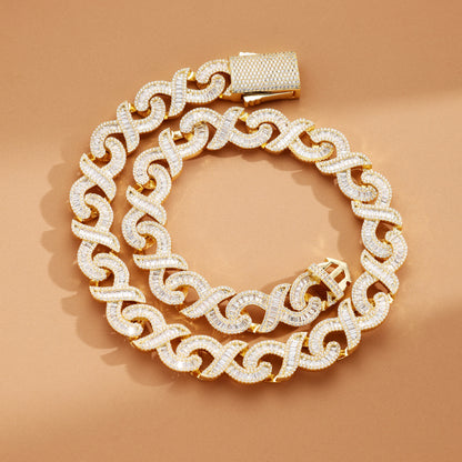 16MM Baguette Infinity Link Chain 18K Gold
