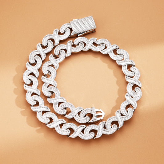 16MM Baguette Infinity Link Chain White Gold