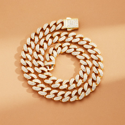 12MM Ice Out Cuban Link Chain 18K Gold