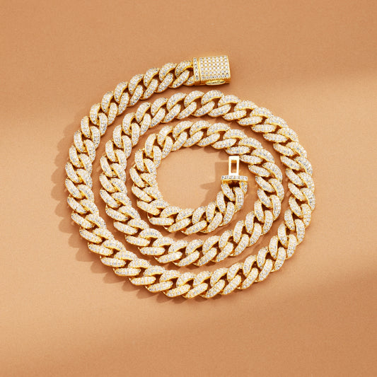 9MM Ice Out Cuban Link Chain 18K Gold