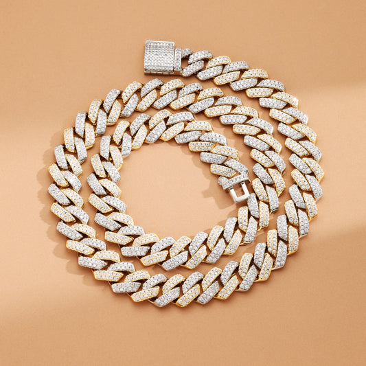 14MM Cuban Link Chain White&18K Gold