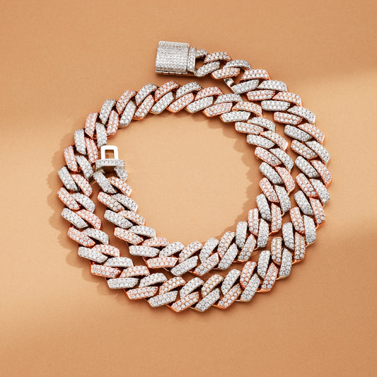 14MM Cuban Link Chain White&Rose Gold