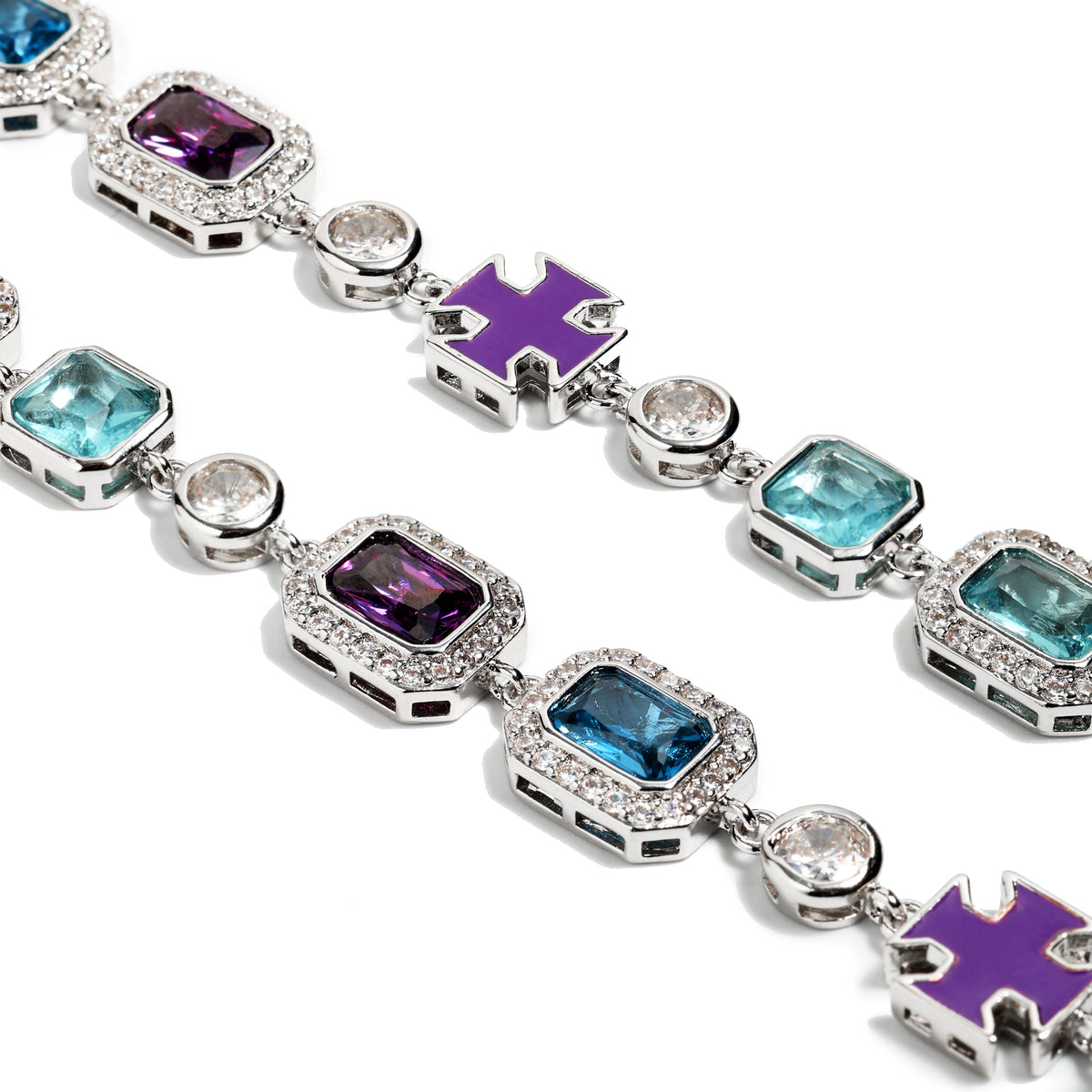 Blue Multi Gemstone Motif Necklace Set
