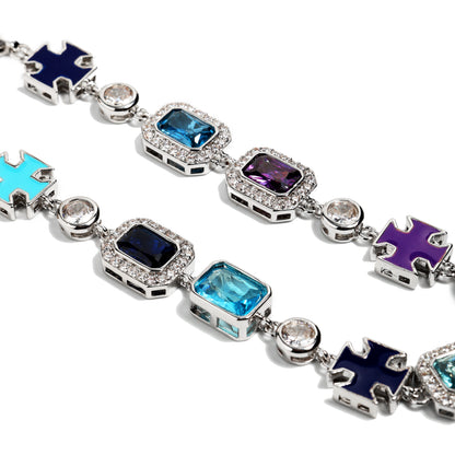 Blue Multi Gemstone Motif Necklace Set