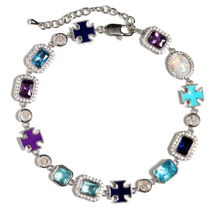 Blue Multi Gemstone Motif Anklet