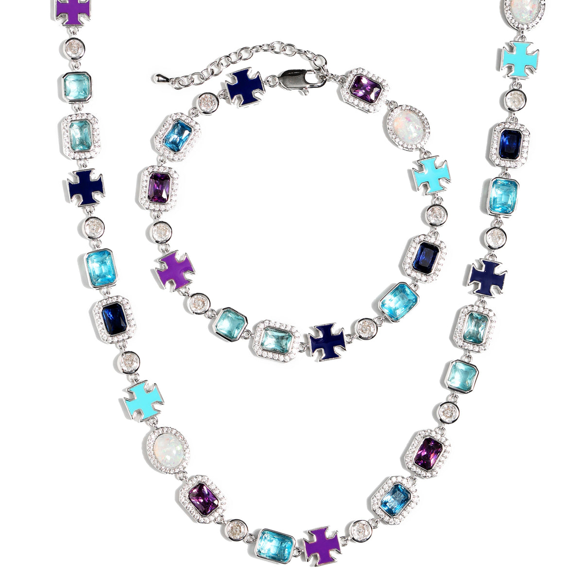 Blue Multi Gemstone Motif Anklet