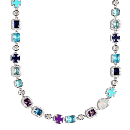 Blue Multi Gemstone Motif Necklace Set