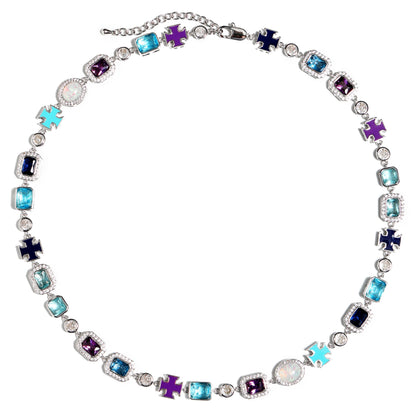 Blue Multi Gemstone Motif Necklace Set