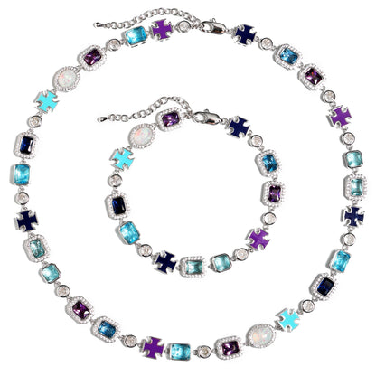 Blue Multi Gemstone Motif Necklace Set